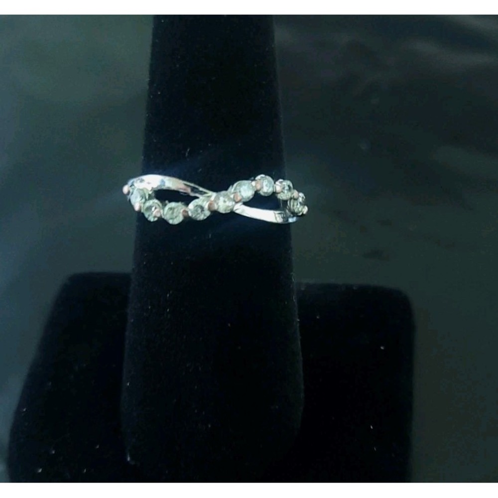 Silver Tone Rhinestone Infinity Crossover Ring Size 7.5 Crystal Statement